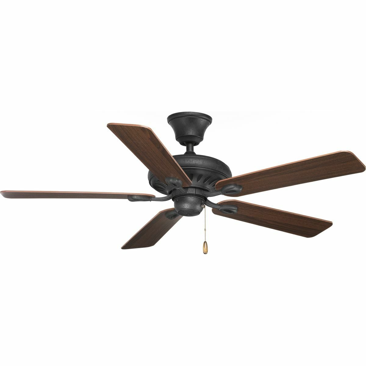 The AirPro 52 inch Signature ceiling fan with 5 reversible blades in dark walnut and dark cherry offers great performance and value with a powerful, 3-speed motor that can be reversed to provide year-round comfort. Includes innovative canopy system that can be installed on vaulted ceilings up to 12:12 pitch, additionally, the fan can be installed with no downrod to accommodate lower ceilings.