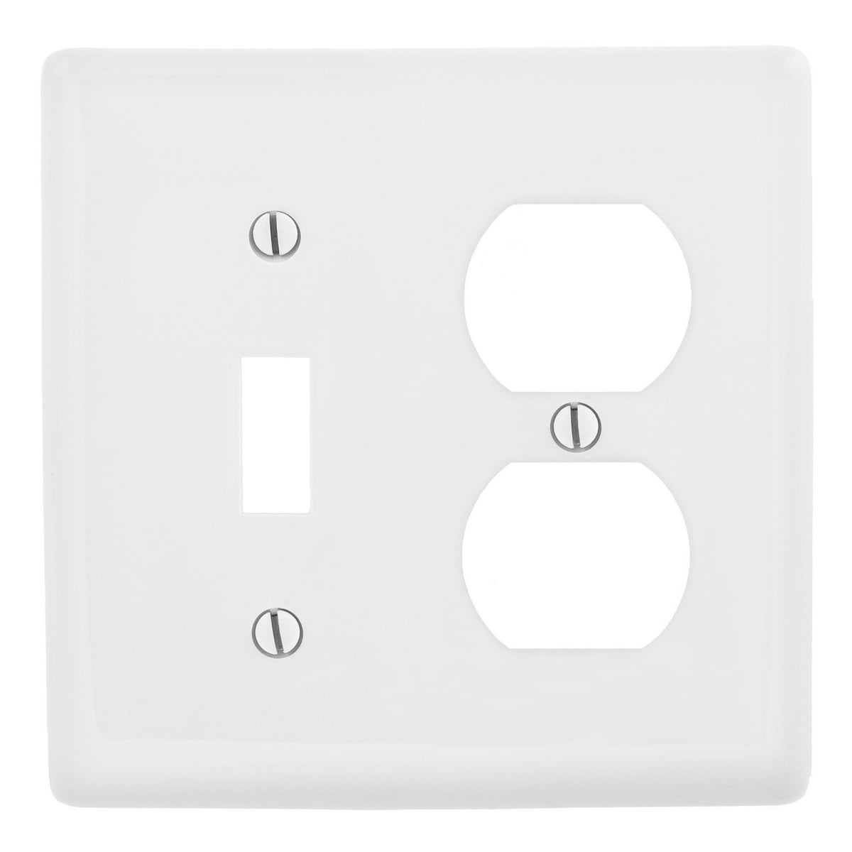 Wallplates and Box Covers, Wallplate, Nylon, Mid-Sized, 2-Gang, 1) Duplex 1) Toggle, White