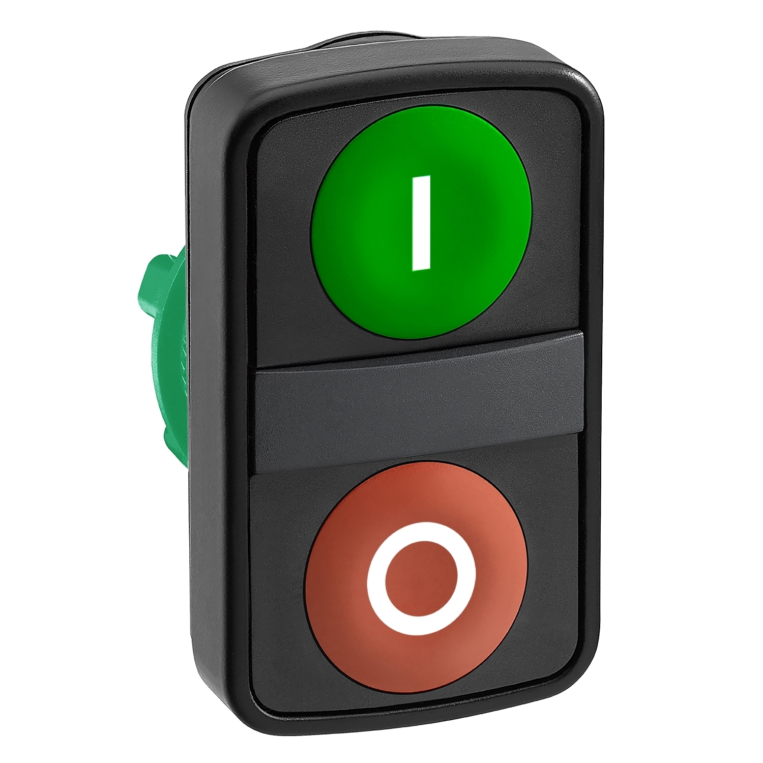 Head for double headed push button, Harmony XB5, plastic, 22mm, 1 green flush marked I + 1 red flush marked O