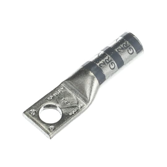 Copper One-Hole Lug, Long Barrel, Blind End, Max 35kV, Wire Size #4 AWG, 1/4 Inch Bolt Size, Tin Plated,  Die Code 29, Die Color Code Gray