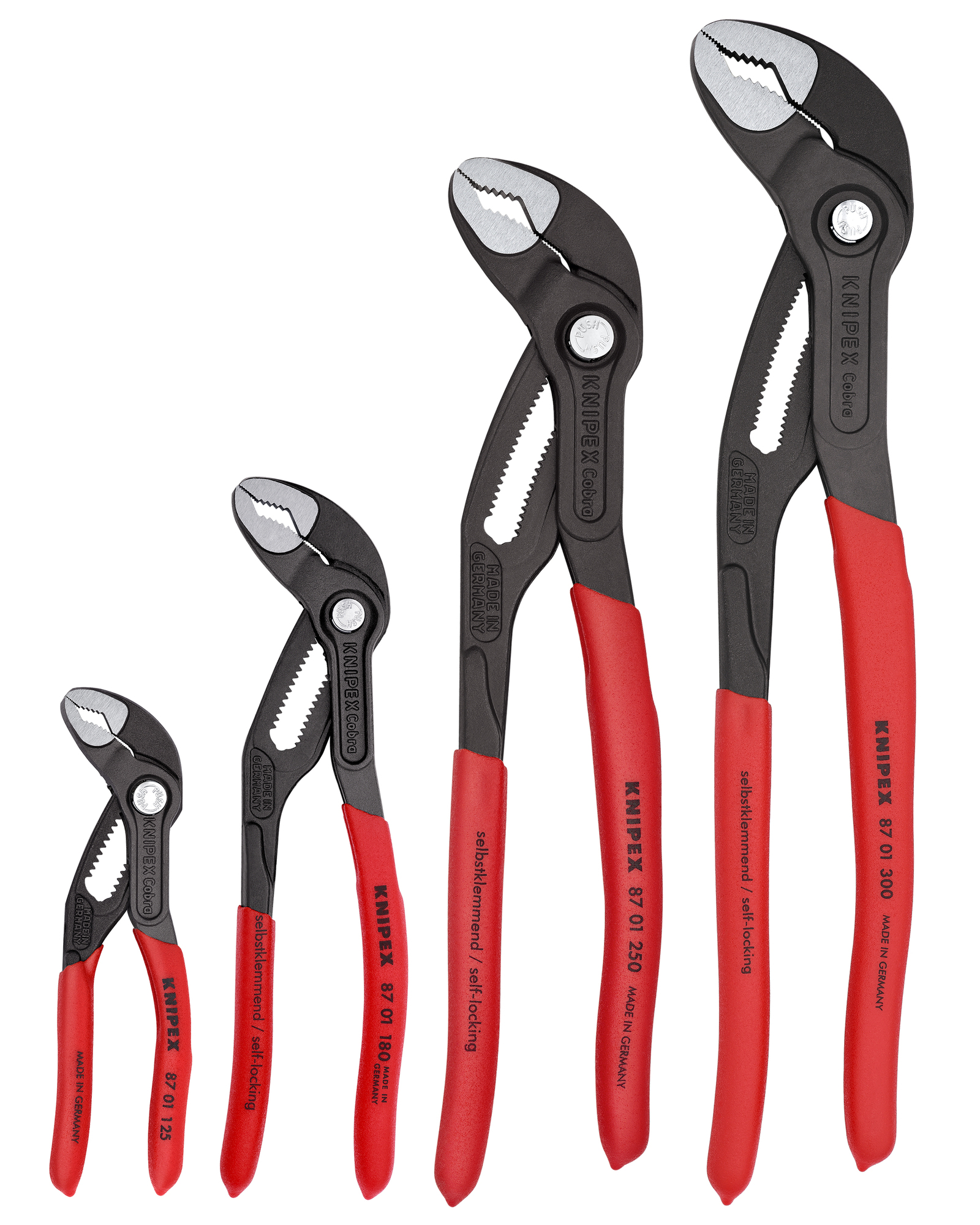 4 Pc Cobra Pliers Set, Non-Slip Plastic