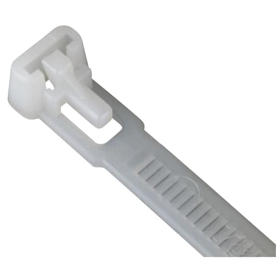 Releasable Cable Tie, Natural Polyamide (Nylon 6.6) for Temperatures up to 85 Degrees Celsius (185 F) for Indoor Applications, Length of 200mm (7.87 Inches), Width of 7.6mm (0.3 Inch), Thickness of 1.3mm (0.05 Inch), Tensile Strength Rating of 222 Newtons (50 Pounds)