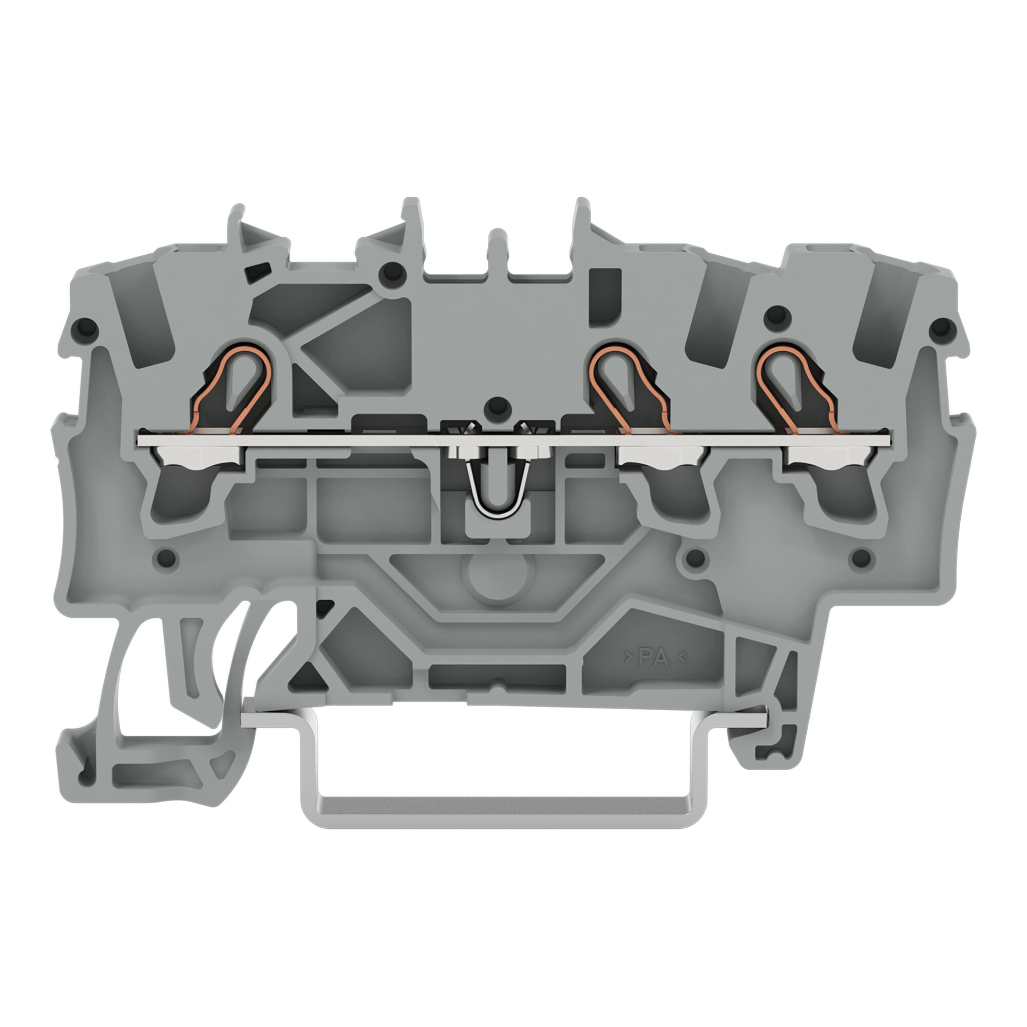 3-conductor through terminal block; 1.5 mm; suitable for Ex e II applications; side and center marking; for DIN-rail 35 x 15 and 35 x 7.5; Push-in CAGE CLAMP; 1,50 mm; gray