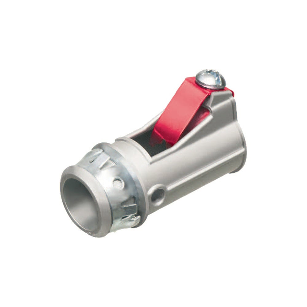 Zinc die-cast, 1/2" Knockout MC cable connector snaps quickly on to the conduit with a removable screw in spring steel clip and then snaps into knockout with external spring steel clip, no tools required. Concrete tight when taped. Wider Cable Range.