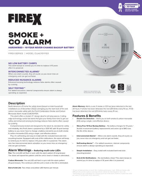 FireX Combination Smoke & Carbon Monoxide Alarm, Hardwired with 1 ...