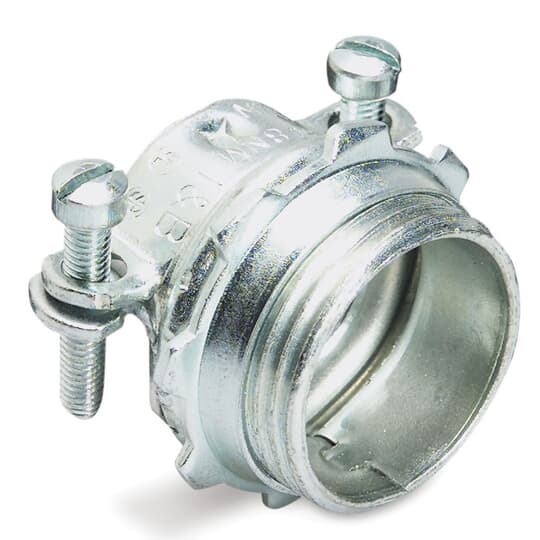 Sheathed Cable Fitting, Straight, Knockout Size 1-1/4 Inch,  Two Screw Connector, Malleable Iron with Zinc Plating