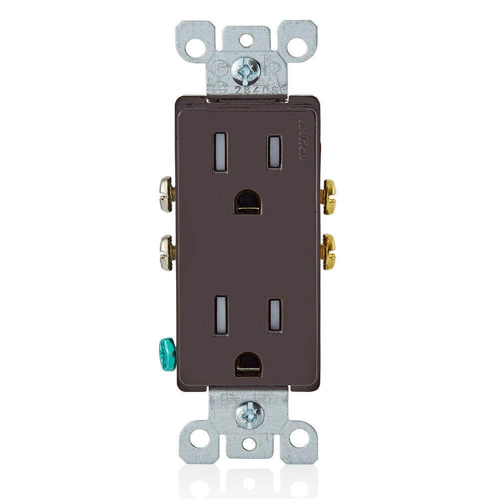 15 Amp 125 Volt, Tamper Resistant, Decora Duplex Receptacle, Straight Blade, Grounding, Brown