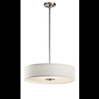 The clean lines and simple styling make this versatile 3 light semi flush ceiling fixture or pendant distinctive. Featuring a classic, Brushed Nickel finish, a White Microfiber shade and a Satin Etched Glass diffuser, this design can complement any space.