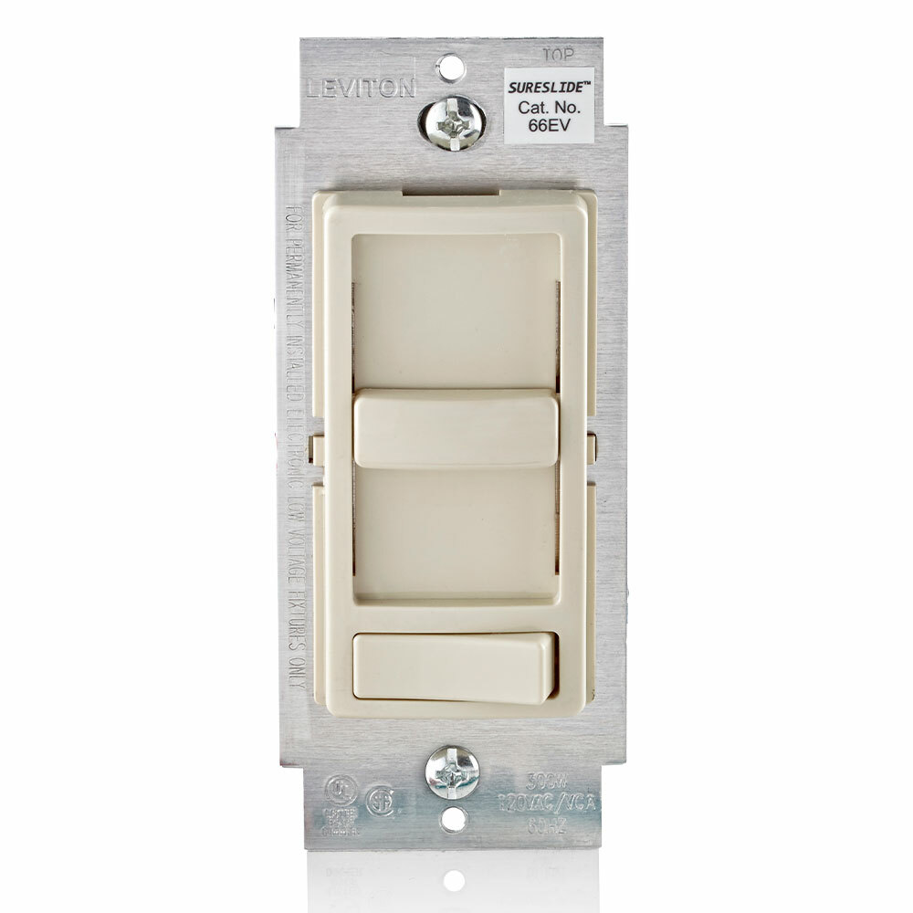 Decora SureSlide ELV Dimmer, 300W-120VAC Electronic Low Voltage, 60Hz, Single Pole and 3-Way - Light Almond