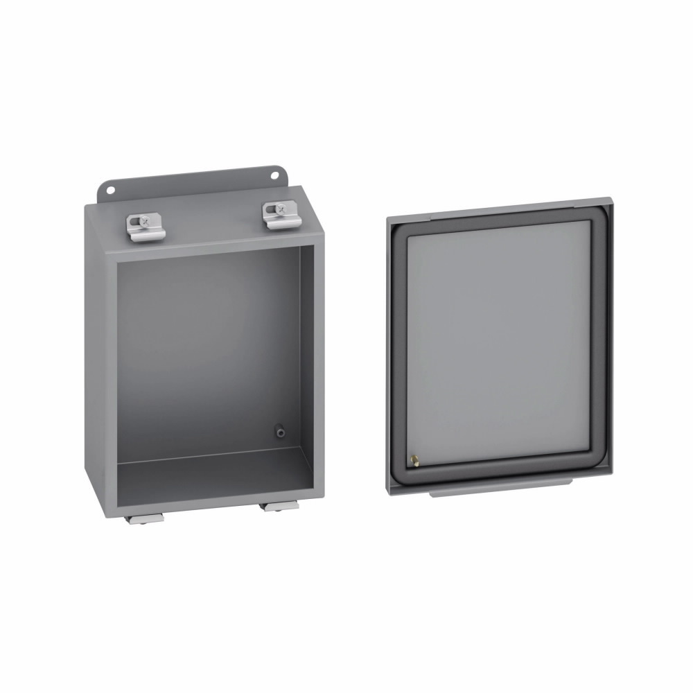 Eaton B-Line series JIC panel enclosure, 4" height, 4" length, 4" width, NEMA 4, Screw cover, 4LC enclosure, Wall mount, Small single door, External mounting feet, Carbon steel, Seamless poured in-place gasket