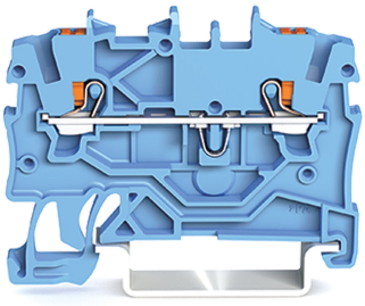 2-conductor through terminal block; with push-button; 1 mm; with test port; suitable for Ex i applications; side and center marking; for DIN-rail 35 x 15 and 35 x 7.5; Push-in CAGE CLAMP; 1,00 mm; blue
