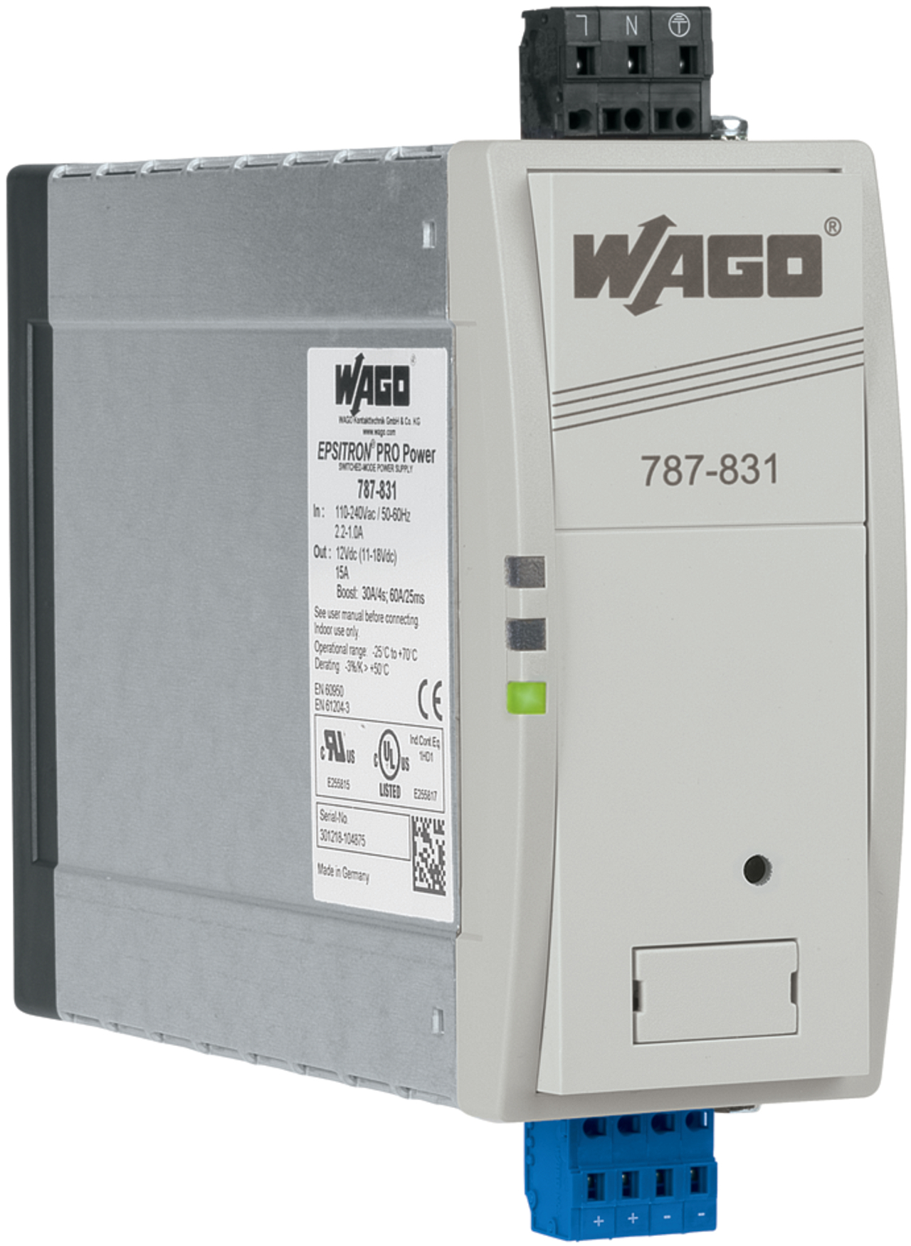 Switched-mode power supply; Pro; 1-phase; 12 VDC output voltage; 15 A output current; TopBoost + PowerBoost; DC OK contact