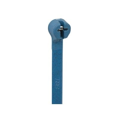 Detectable Cable Tie, Bright Blue Polyamide (Nylon 6.6) for Temperatures up to 85 Degrees Celsius (185 F) for Indoor Applications, Length of 92mm (3.6 Inches), Width of 2.3mm (0.09 Inch), Thickness of 0.9mm (0.035 Inch), Maximum Bundle Diameter 16mm (0.63 Inch), Tensile Strength Rating of 80 Newtons (18 Pounds)