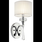 The Parker Point(TM) 15.5in; 1 light wall sconce features a chic look with its Chrome finish and optical crystal accents and organza fabric shade. The Parker Point wall sconce is perfect perfect in a bathroom or powder room that has a transitional or traditional look.