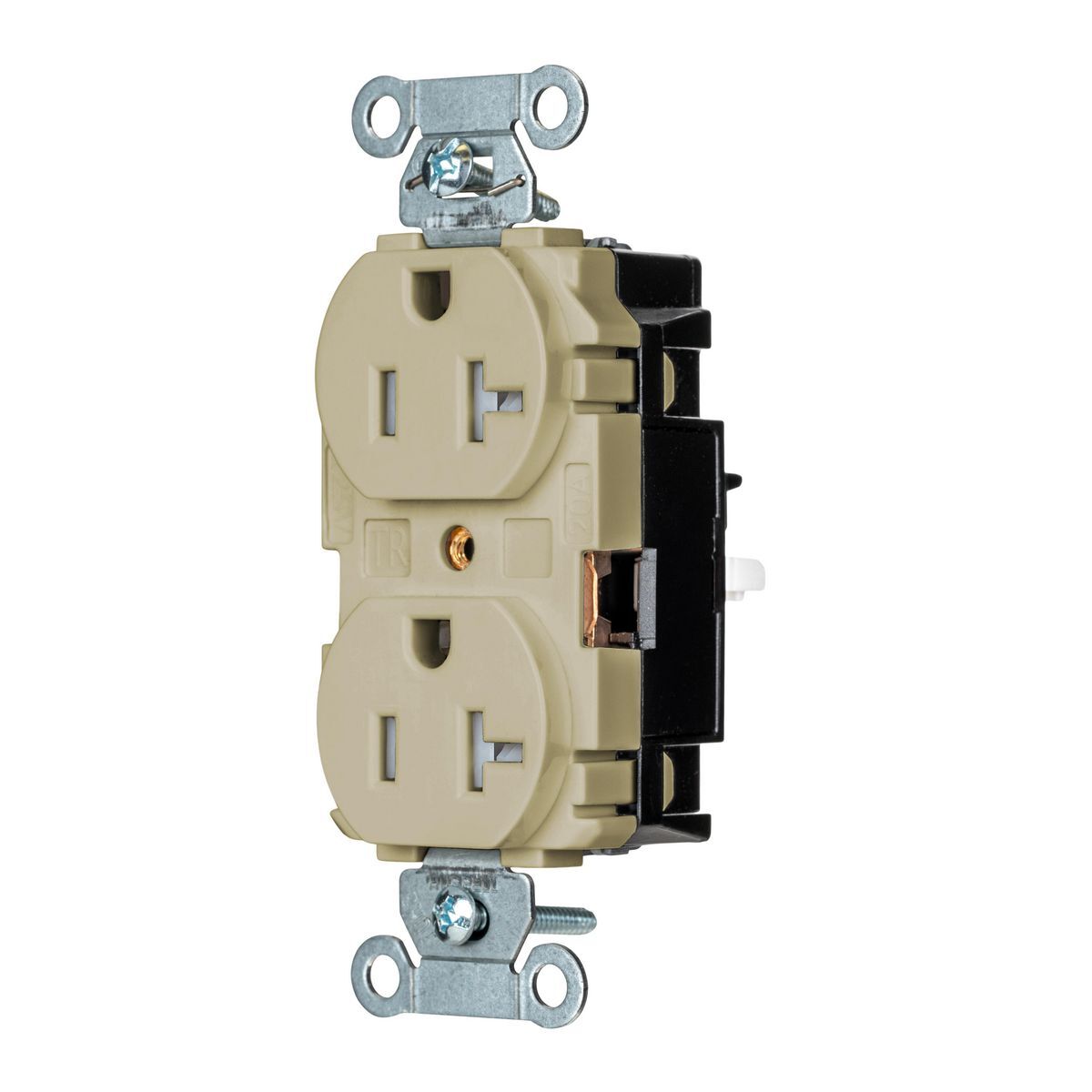 Straight Blade Devices, EdgeConnect, Duplex Receptacle, Commercial Grade, Tamper Resistant, 2-Pole 3-Wire, 20A 125V, 5-20R, Screwless Terminal, Ivory