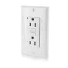 15 Amp, 125 Volt Receptacle/Outlet, 20 Amp Feed-Through, Self-test SmartLock Pro Slim GFCI, monochromatic, back and side wired, nylon wallplate/faceplate and self grounding clip included - WHITE