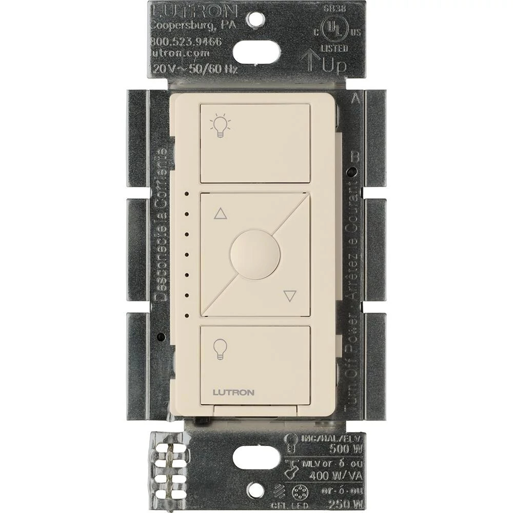 Lutron Caseta Wireless ELV+ Smart Dimmer Switch, with Phase Selectable Dimming for LED (250W), MLV (400W), ELV (500W), and Incandescent/Halogen (500W) lighting, 120V, Light Almond