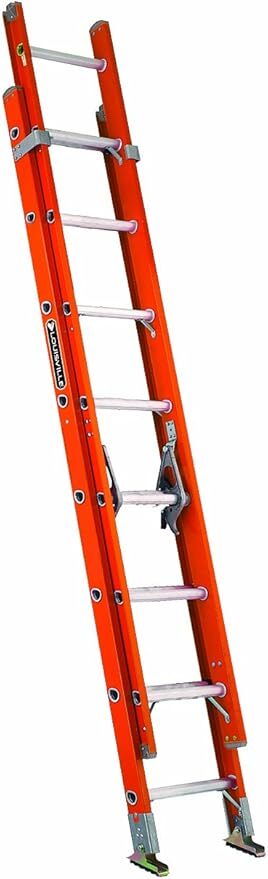 20-Foot Fiberglass Extension Ladder with Automatic Adjusting Leveler, 300lb Capacity