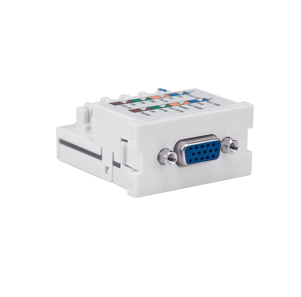 Multimedia Outlet System, VGA Enhanced Video Connector, PC End, Female to 110-Style, White