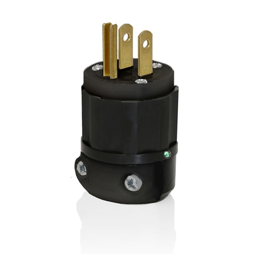 15 Amp, 125 Volt, NEMA 5-15P, 2P, 3W, Plug, Straight Blade, Industrial Grade, Grounding, Power Indication, Black