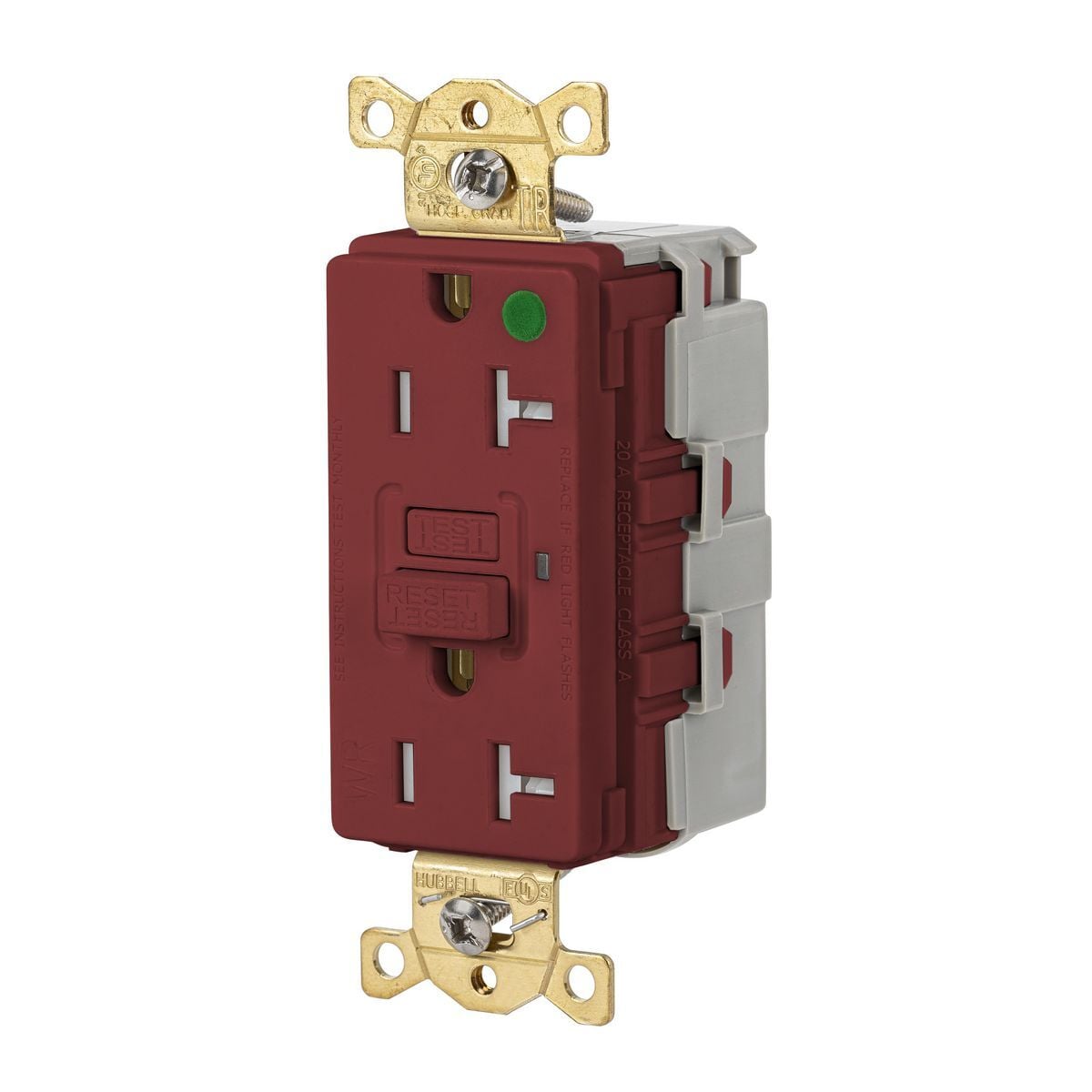 Straight Blade SNAPConnect Receptacle, GFCI, Tamper and Weather Resistant, Commercial Hospital Grade, Self-Test, 20A 125V, 2-Pole 3-Wire Grounding, 5-20R.