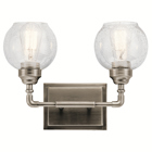 This Niles Antique Pewter 2 light bath lightfts globe style is reminiscent of fixtures found in historic metropolitan buildings, icons of the industrial era. Niles modernizes the look with clean lines for a look that works in any home.