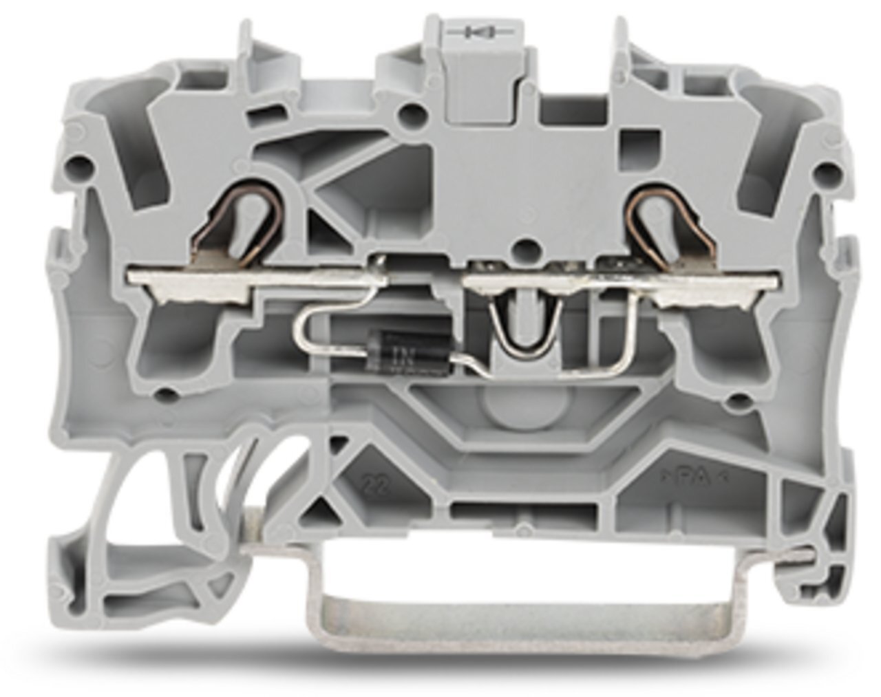 Component terminal block; 2-conductor; with diode 1N4007; anode, right side; for DIN-rail 35 x 15 and 35 x 7.5; 2.5 mm; Push-in CAGE CLAMP; 2,50 mm; gray