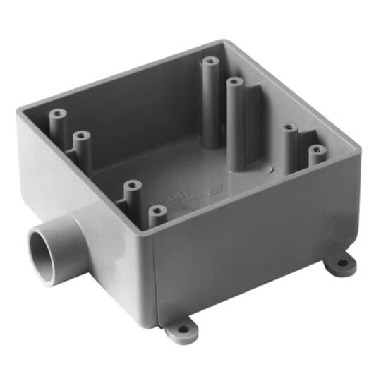 Two Gang 2FSE Box, Volume 32 Cubic Inches, Length 4.620 Inches, Width 4.620 Inches, Depth 1.980 Inches, Conduit Size 1/2 Inch, Material PVC, Color Gray, Pack of 10