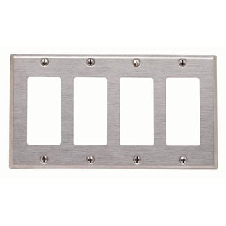 4-Gang Decora/GFCI Device Decora Wallplate, Standard Size, 302 Stainless Steel, Device Mount,     - Stainless Steel