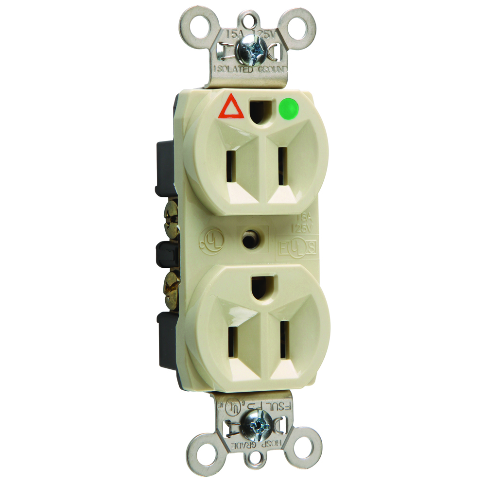 Isolated Ground Heavy-Duty Hospital Grade Duplex Receptacle Back and, Side Wire 15amp 125volt Ivory