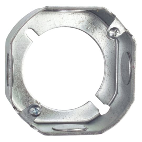 Octagon Box Extension Ring, 3-1/2 Inch Diameter, 1-1/2 Inch Deep, 1/2 Inch Knockouts, Pre-Galvanized Steel