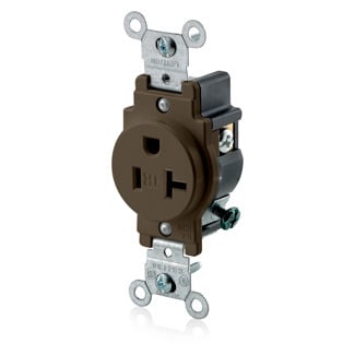 20-Amp, 125 Volt, Narrow Body Single Receptacle, Straight Blade, Tamper Resistant, Commercial Grade, Grounding, Brown