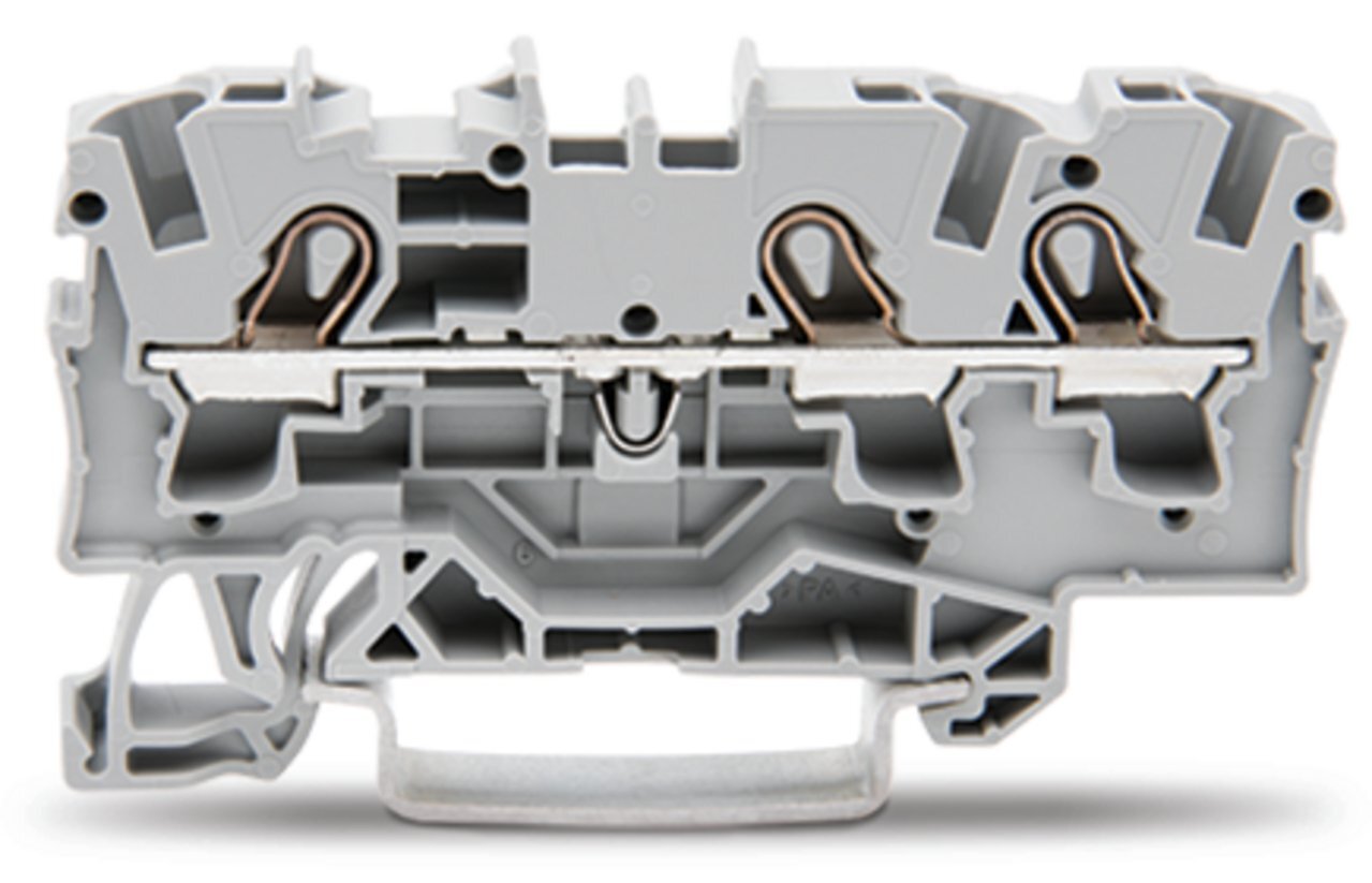3-conductor through terminal block; 4 mm; suitable for Ex e II applications; side and center marking; for DIN-rail 35 x 15 and 35 x 7.5; Push-in CAGE CLAMP; 4,00 mm; gray