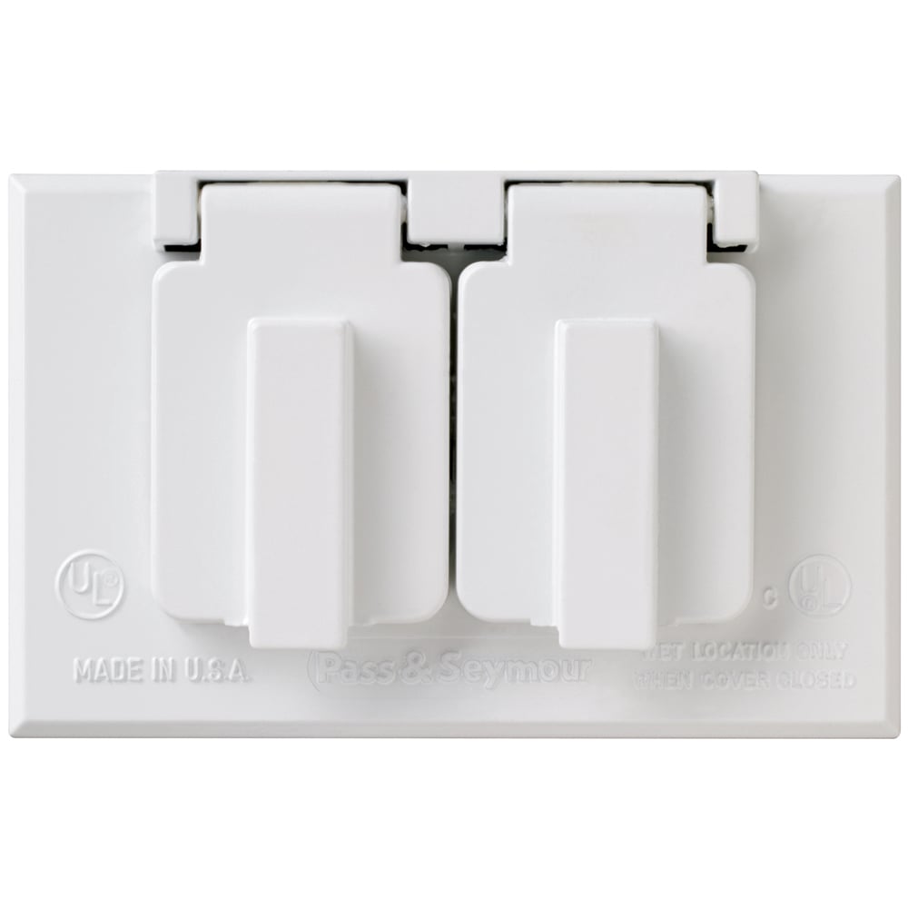 Weatherproof Cover 1 Gang Duplex Receptacle Horizontal 2 Self Closing Lids, White