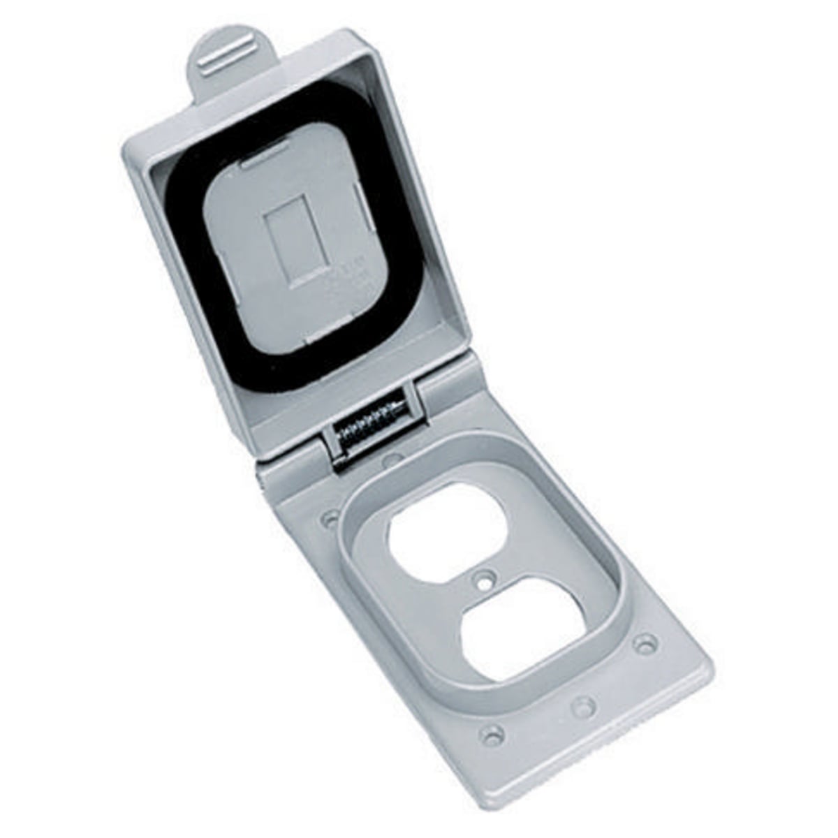 Wallplates and Boxes, Weatherproof Covers, 1-Gang, 1) Duplex Opening, Standard Size, Gray