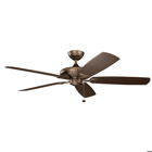 This 60 inch Weathered Copper Powder Coat ceiling fan from the Kevlar(TM) Collection which is rated for wet areas, is an ideal choice for larger outdoor porches and patios.  Smart detailing on the motor housing increases the stylish appeal.