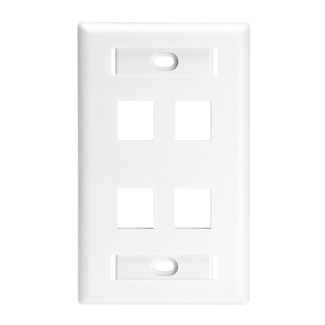 4-Port Quickport Wallplate with ID windows and Extended Port Spacing, White