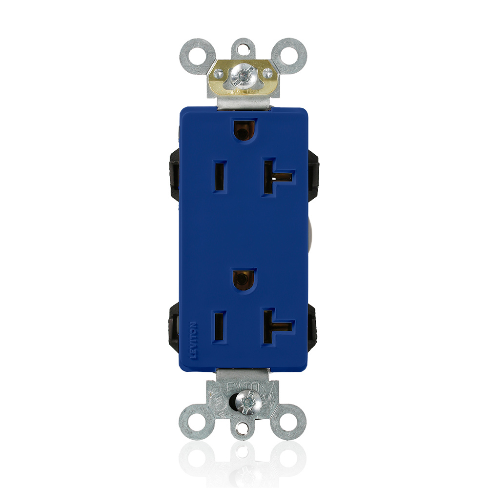 20-Amp, 125-Volt, Decora Plus Duplex Receptacle, Commercial Grade, Straight Blade, Self Grounding, Blue