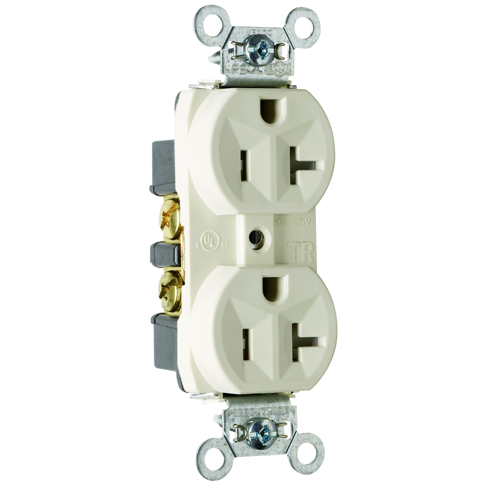 Tamper-Resistant Hard Use Spec Grade Duplex Receptacle Back and, Side Wire 20amp 125volt Light Almond