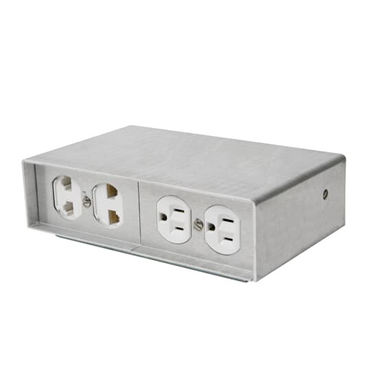 Poke-Through Pedestal, 3 Inch Drill Size, Height 2-5/8 Inches x Width 4 Inches x Depth 4-7/8 Inches, Accepts 4 Device Plates