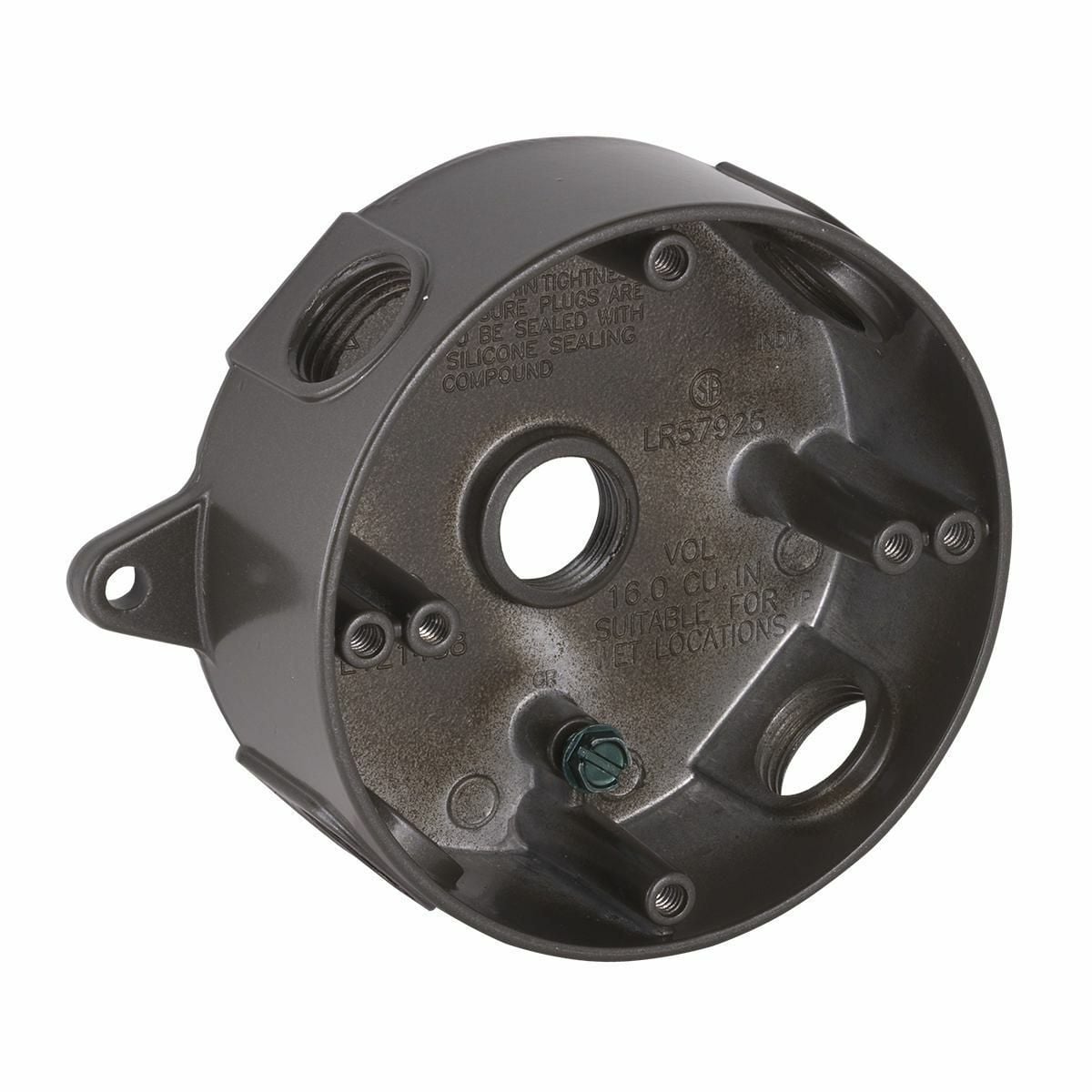 ROUND WP BOX (5) 1/2 IN. OUTLETS - BRONZE