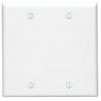 2-Gang No Device Blank Wallplate, Standard Size, Thermoset, Box Mount, White