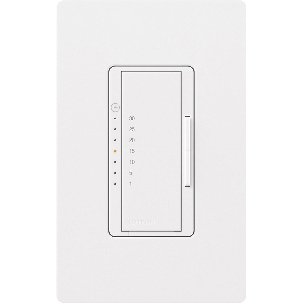 Maestro Countdown Timer, Eco-timer Control Switch, Single-pole, no neutral required, clamshell packaging, wallplate included, White finish, 120V/600W/VA (lights) or 3A (fans)