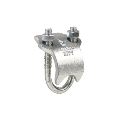 Clamp, RC Beam, Outer Diameter of Conduit or Pipe 0.840 Inch, Nominal Conduit Size 1/2 Inch, Malleable Iron, For Mounting Pipe or Conduit Parallel to the Beam