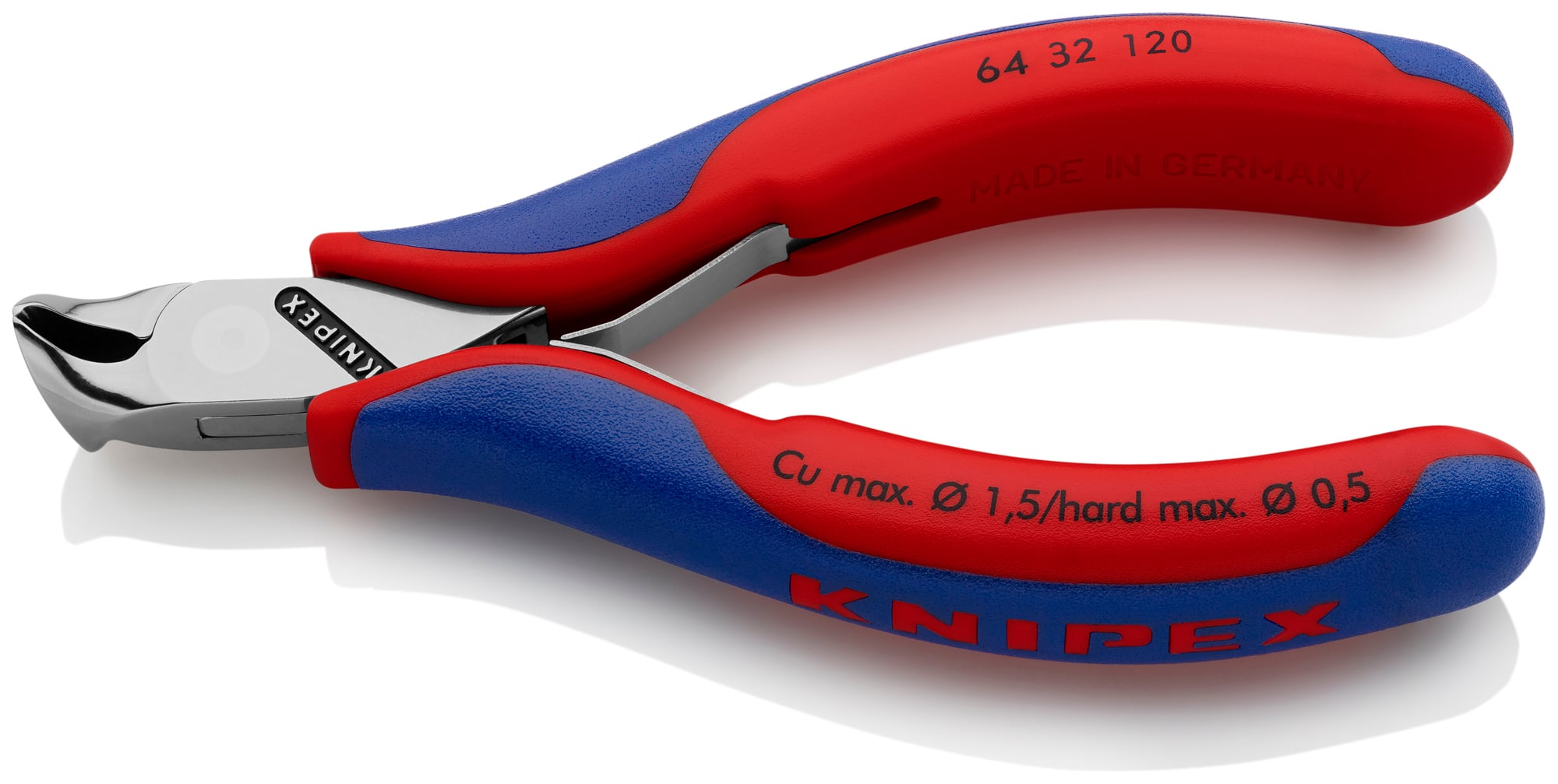 Electronics End Cutting Nippers, 4 3/4 in., Multi-Component, Polished, Semi-flush with Small Bevel Cut, End Cutter Head, Up to 1/64 in. Hard Wire, 15°