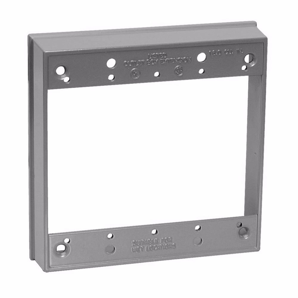 Eaton Crouse-Hinds series weatherproof outlet box extension, 10.0 cu in, Gray, 1" deep, Die cast aluminum, Two-gang, Rectangular