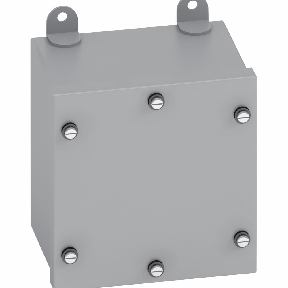 Eaton B-Line series Type 3/3R junction boxes, 12" height, 6" length, 12" width, NEMA 3 and 12, Screw cover, WPSC enclosure, Surface mounted, Small single door, External mounting feet, Carbon steel, Oil-resistant gasket, gasketed screws