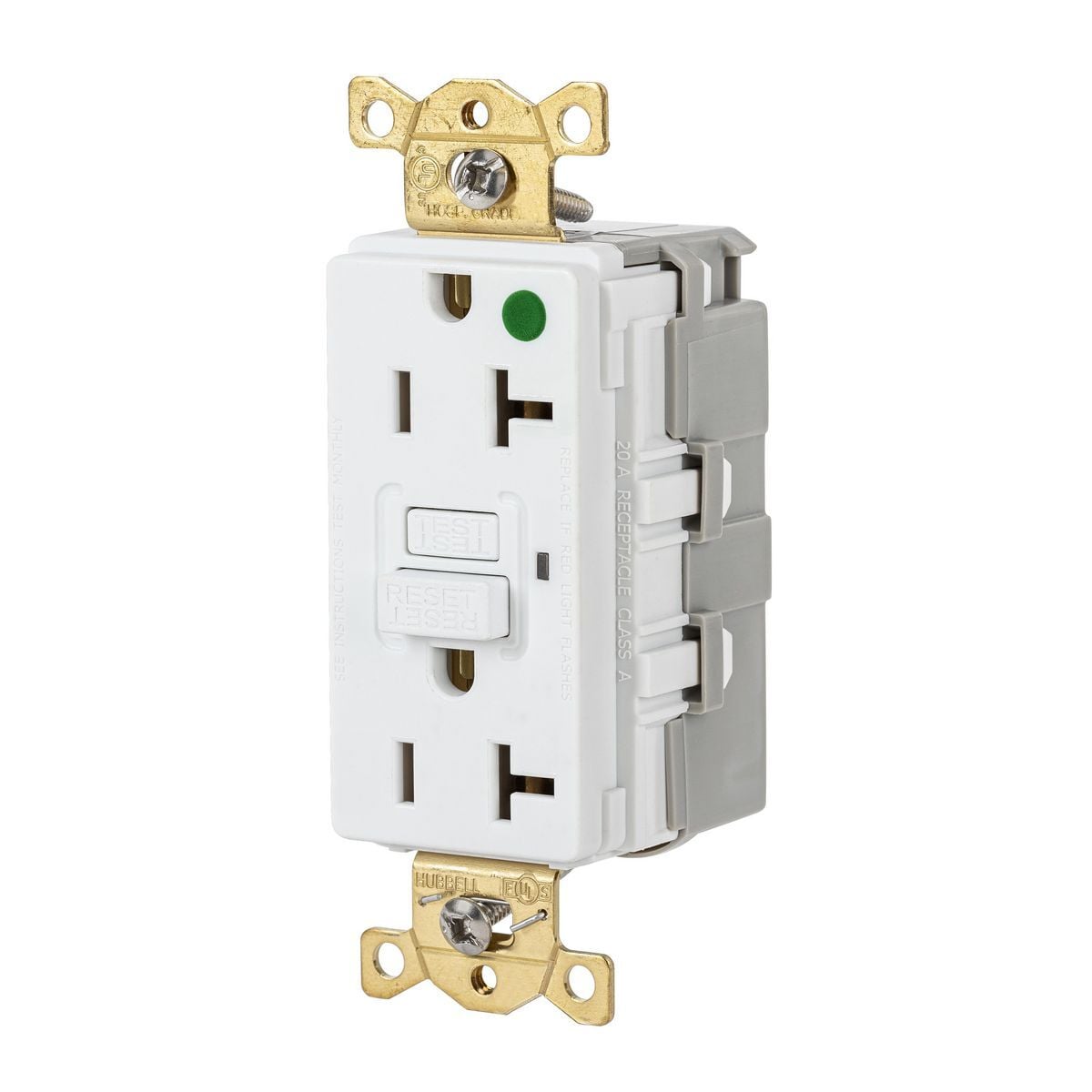 SNAPConnect Straight Blade GFCI Receptacle, 20A, Commercial Hospital Grade, Self-Test, 125V, 2-Pole 3-Wire Grounding, 5-20R.
