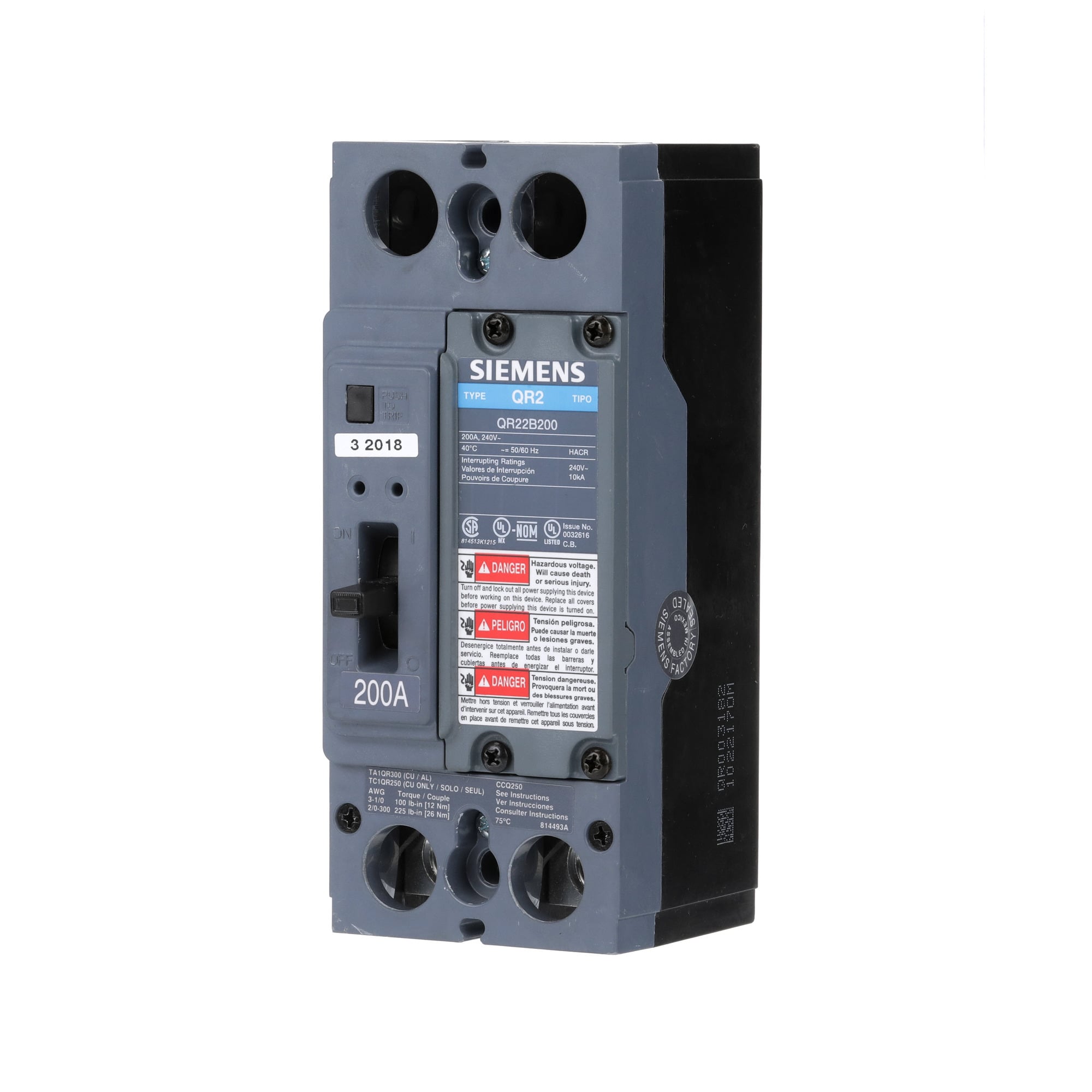  LOW VOLTAGE MOLDED CASE CIRCUIT BREAKER WITH THERMAL - MAGNETIC TRIP. QR FRAME STANDARD 40C BREAKER. 200A 2-POLE (10KA AT 240V). SPECIAL FEATURES BULK PACK, NO LUGS INSTALLED.