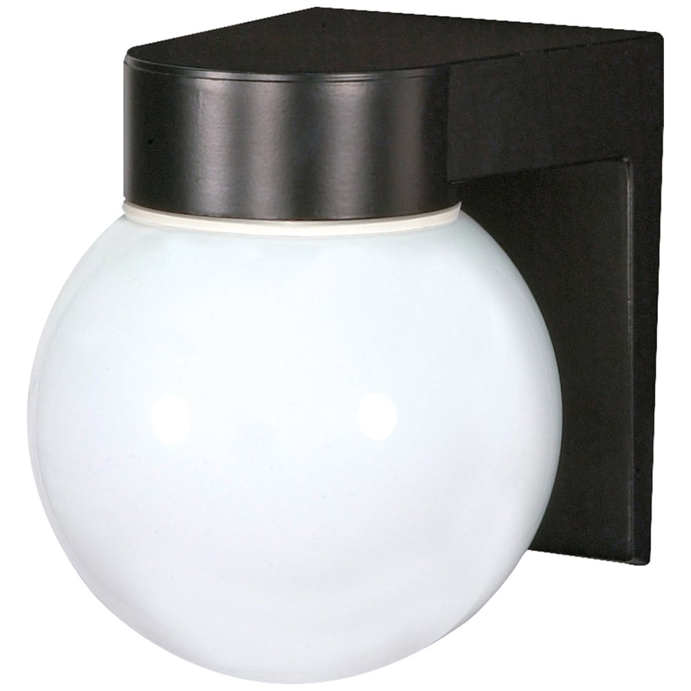 1 Light - 8 - Utility, Wall Mount - With White Glass Globe - Black